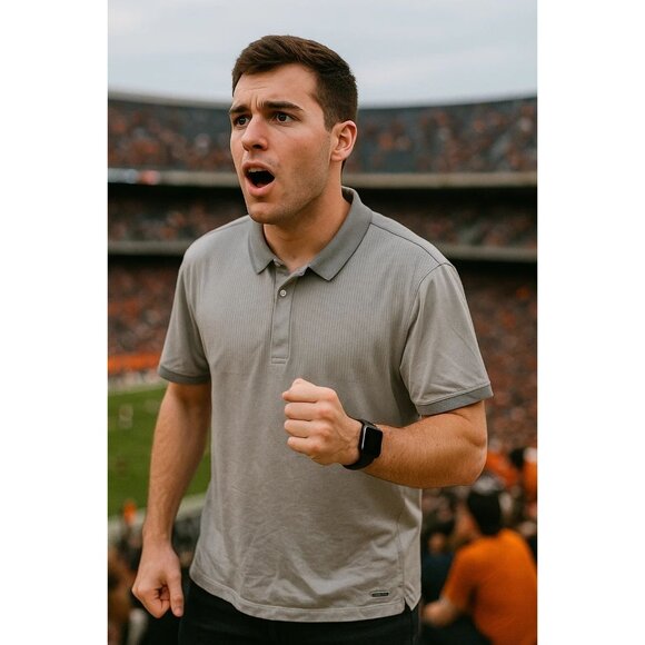 Calvin Klein Mens Gray Polo Shirt L Slim Fit 100% Cotton Ribbed Collar Premium Q - Picture 1 of 8